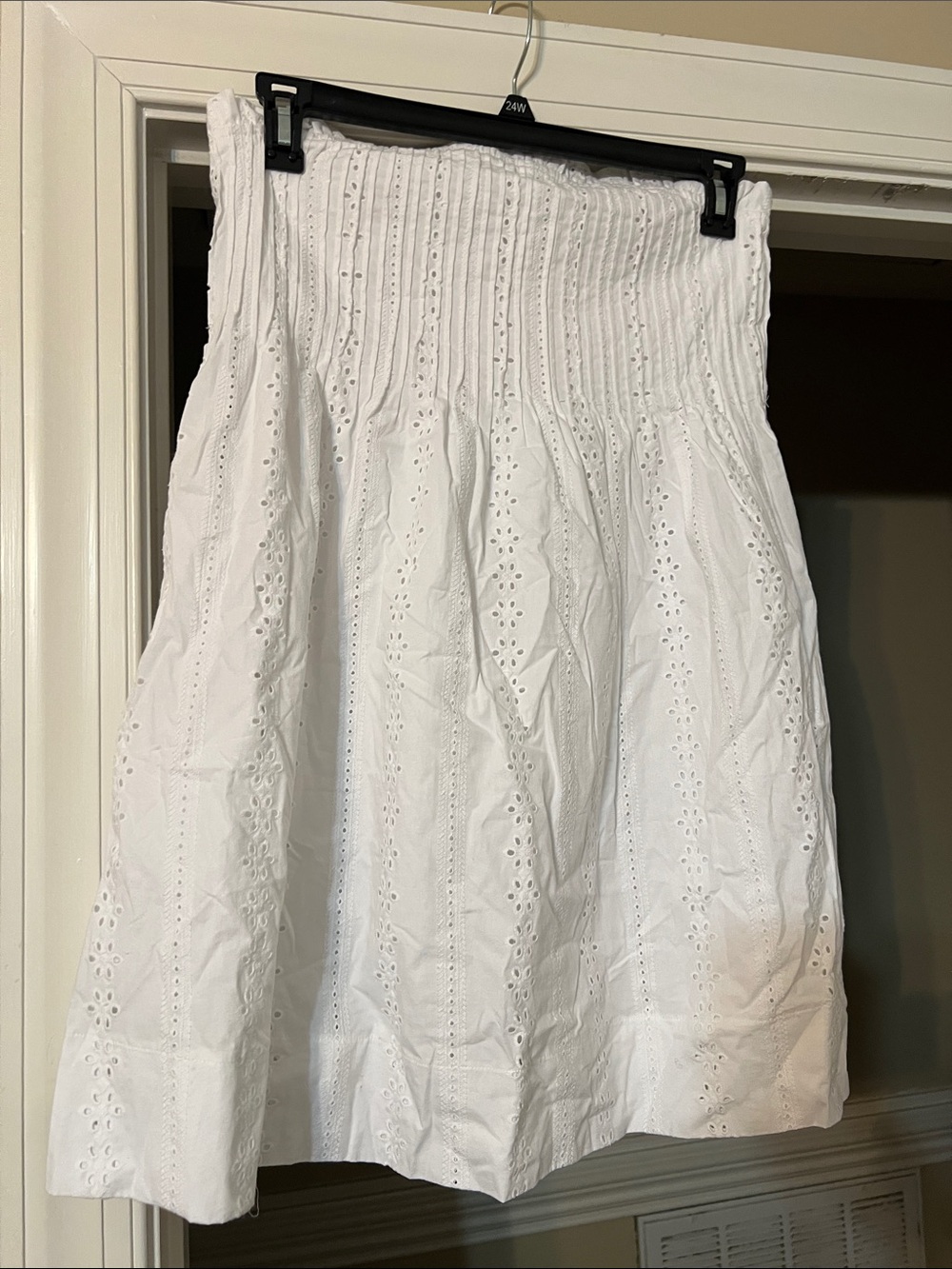 White Eyelet A-Line Dress with Smocked Bodice